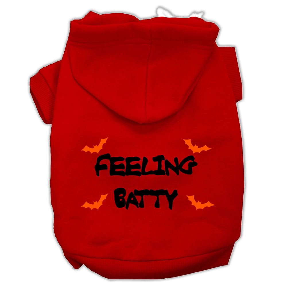 Halloween Pet, Dog & Cat Hoodie Screen Printed, 'Feeling Batty' Red Xs (0-3 Lbs.)