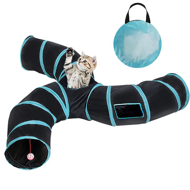 Cat Tunnel,3 Way Large Collapsible Tunnels Tube Upgrade With 4 Peek Hole,S-Shaped Maze House Play Toy Interactive Cat Toy For Ca