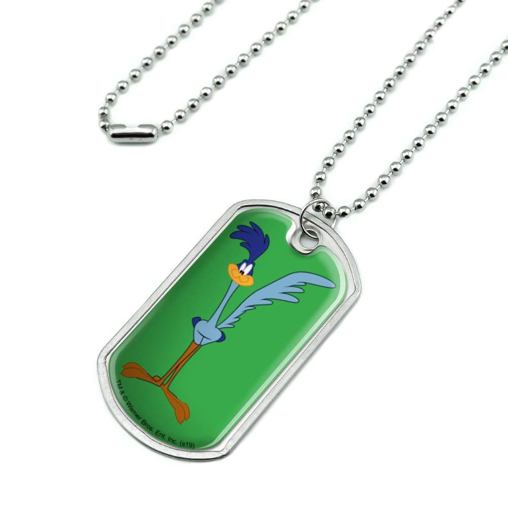 Looney Tunes Road Runner Military Dog Tag Pendant Necklace With Chain