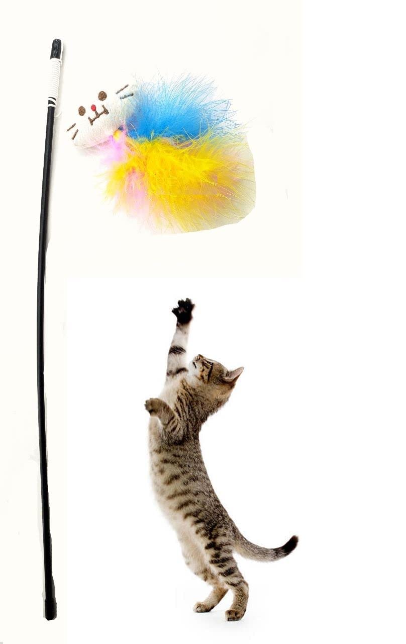 Dog Trust Cats Interactive Teaser Playing Stick Toy | Plastic Rod With Cat Face Feather Play Toy For Cat And Kitten Pack Of 1