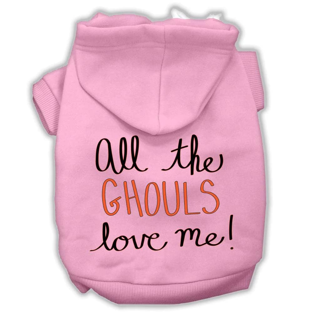 Halloween Pet, Dog & Cat Hoodie Screen Printed, 'All The Ghouls Love Me' Light Pink Sm (3-6 Lbs.)