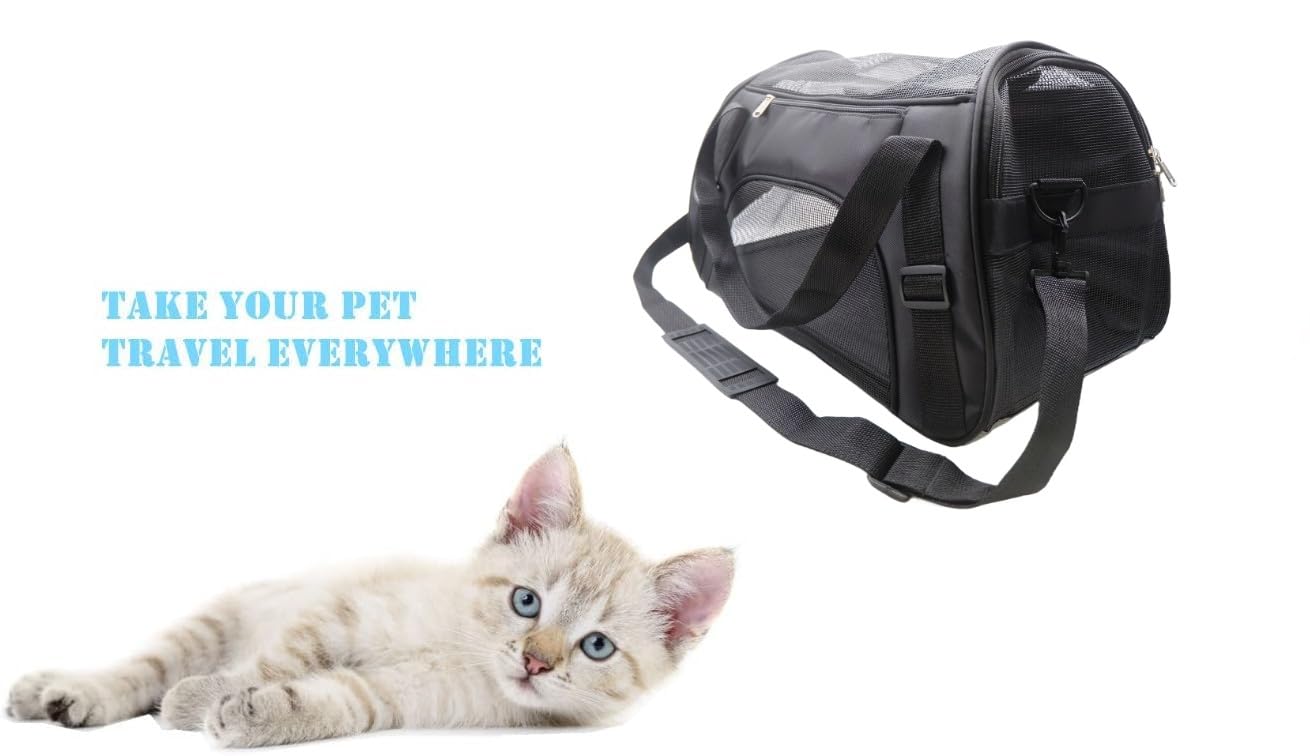 Zanesun Cat Carrier,Soft-Sided Pet Travel Carrier For Cats,Dogs Puppy Comfort Portable Foldable Pet Bag Airline Approved (Medium-Black)