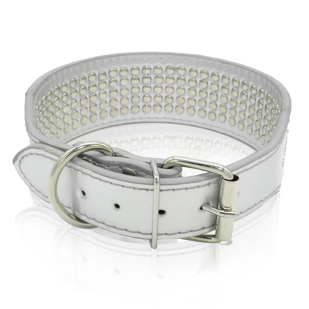 Berry Pet Rhinestones Dog Collars - 2 Width With 5 Rows Full Sparkly Crystal Diamonds Studded Pu Leather - 2 Inch Wide -Beautifu
