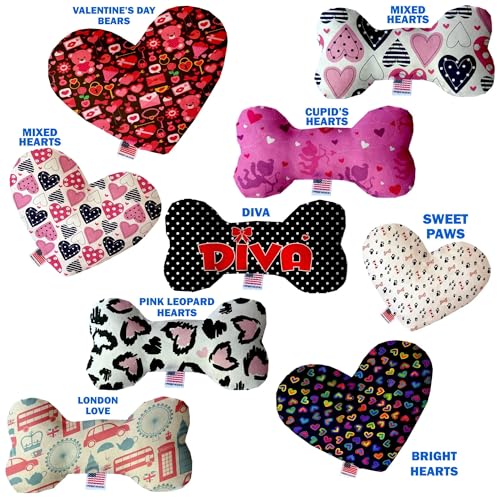 Pet and Dog Plush Heart or Bone Toy, &quot;Valentine's Day Group&quot; (Available in different sizes, and 8 different pattern options!) Diva 8&quot; Plush Bone