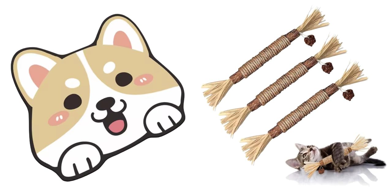 Adorable Crystal Velvet Cartoon Cat Litter Mat  Soft, 60 X 35Cm (Coffee, Dog Face) And Silvervine Stick For Cats With Sisal Rop