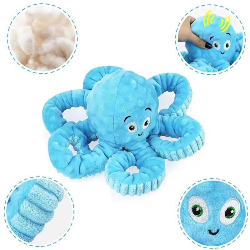 Wishstore Dog Squeaky Toys Octopus -Tough Plush For Large Medium & Small Dog Toys (Blue)