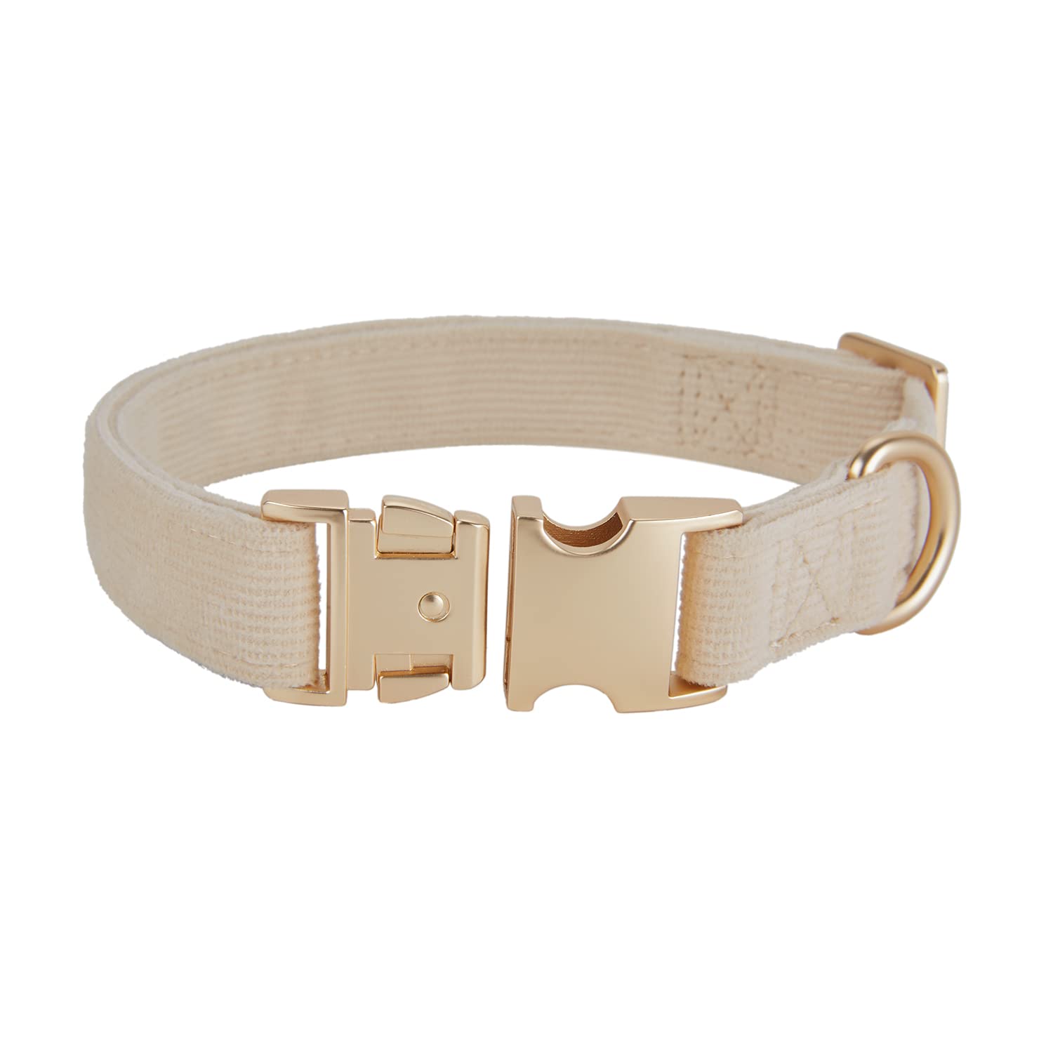 YUDOTE Soft Cotton Dog Collar with Metal Buckle Adjustable Heavy Duty Comfy Corduroy Collars for Small Medium Large Dogs,White,M