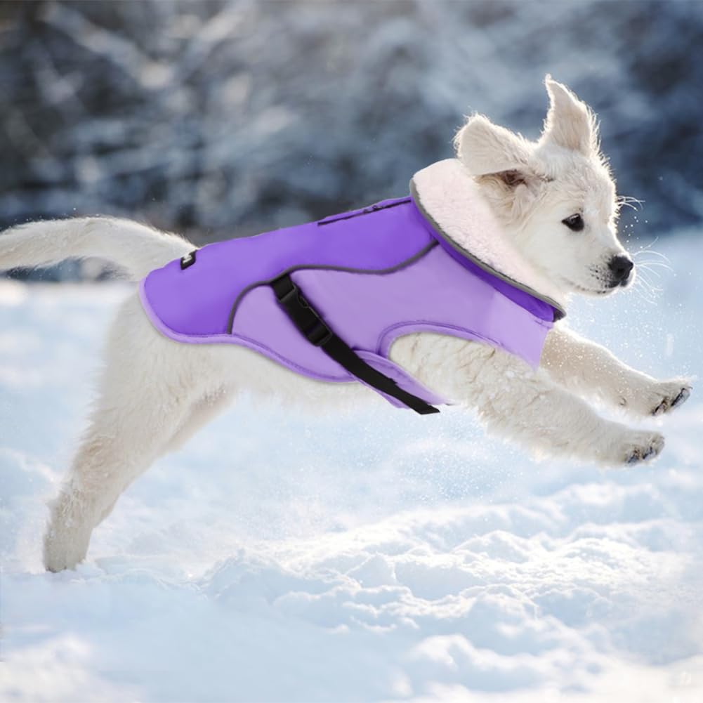 EMUST Dog Coat for Winter, Cozy Winter Jackets for Small/Medium/Large Dogs, Solid Color Dog Apparel for Cold Weather with Fleece