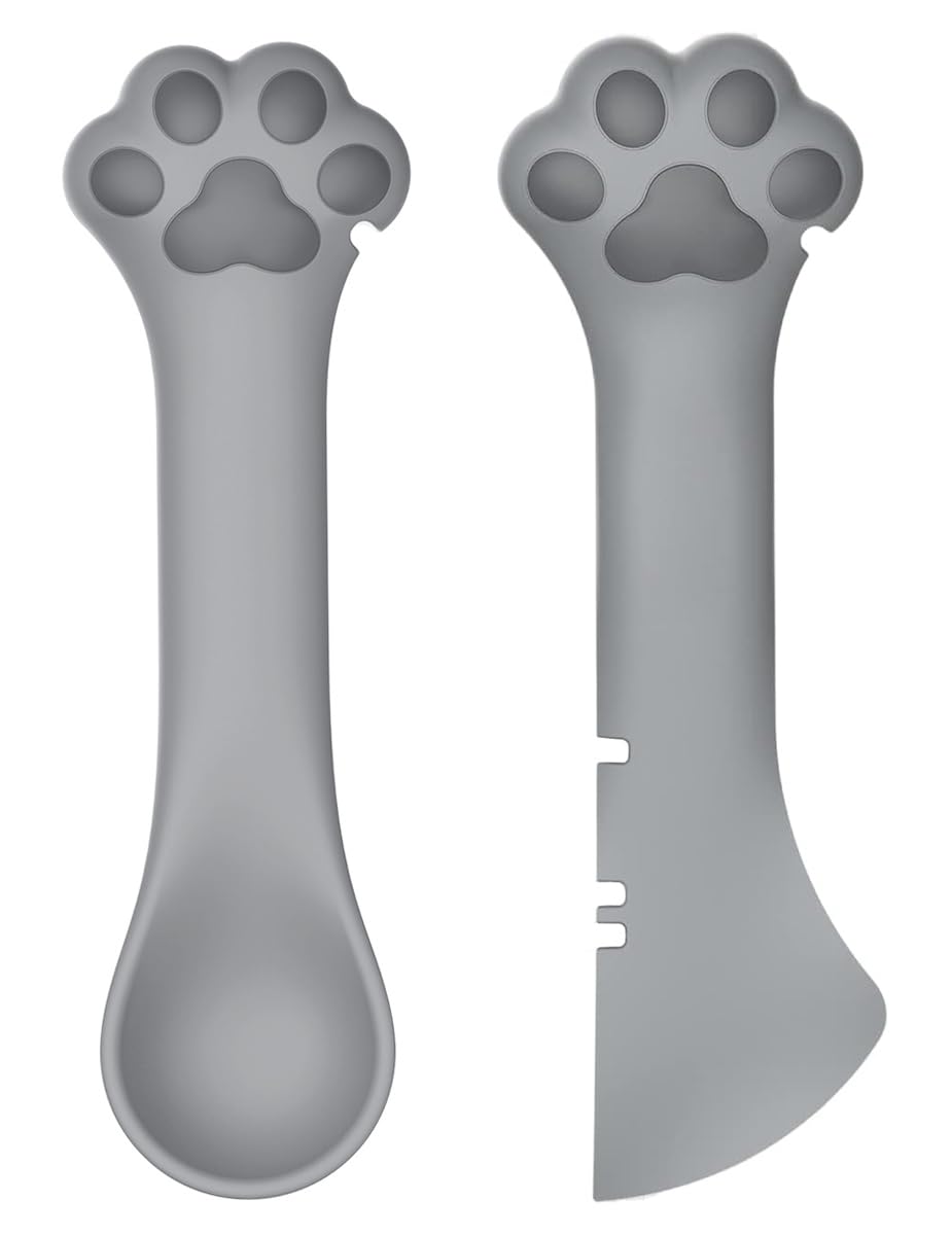 Joyinjojo 2 Pack Dog Cat Food Spoon Spatula, Cute Paw Pet Can Opener Mixing Spoons for Dog Cat Wet Food, Small Silicone Spatula 
