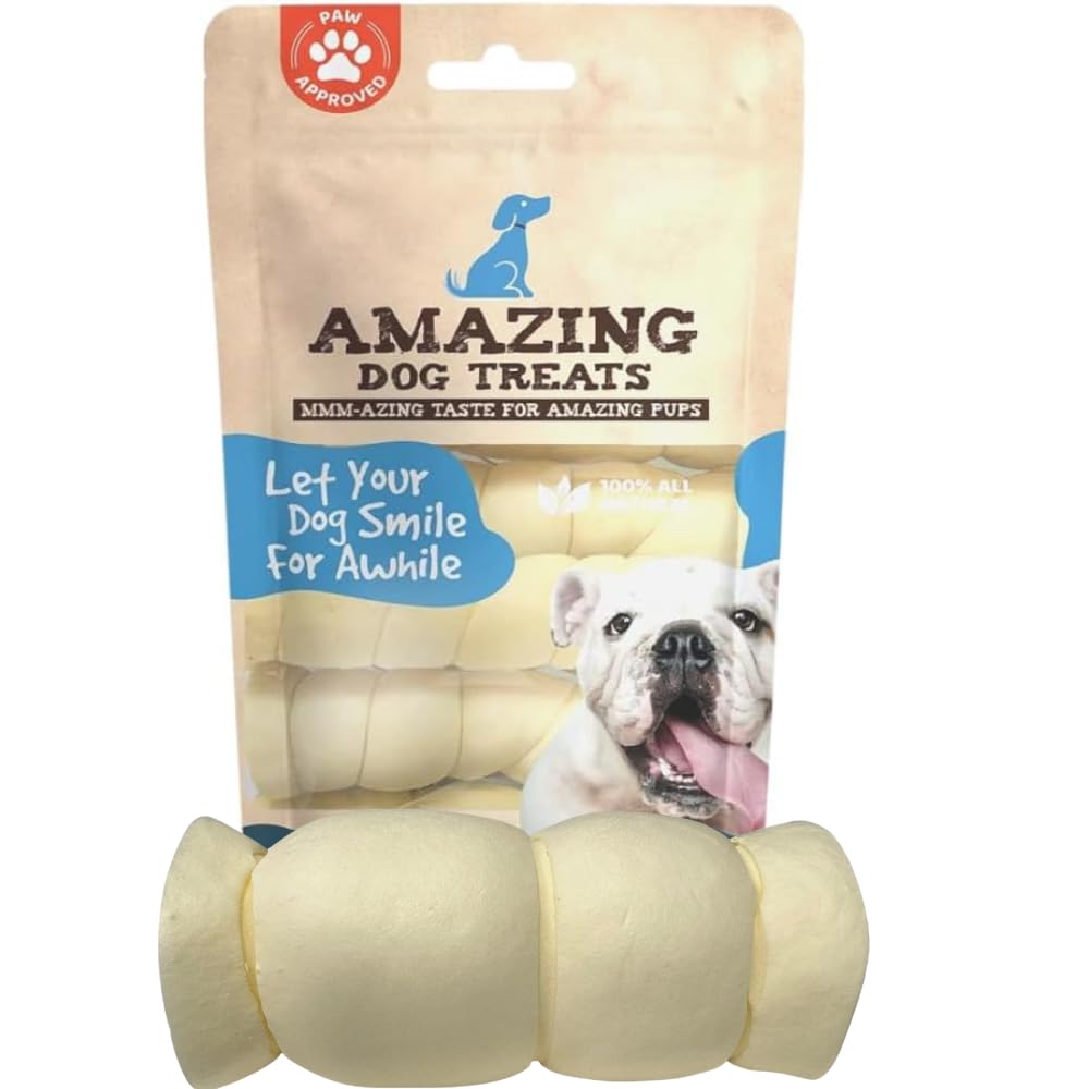 Amazing Dog Treats - Beef Cheek Rolls (Mega Thick 5-6 - 4 Pcs) - Safe Rawhide Alternative Dog Chew - Great for Power Chewers - L