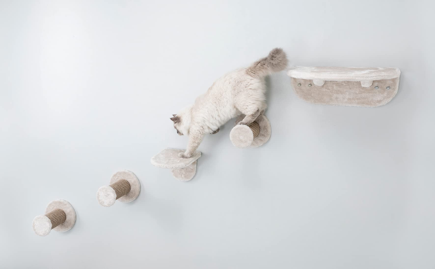 Trixie Lookout Wall Mount Cat Lounge 5Pc Set, 2 Platforms And 3 Steps, Scratching Post, Brown