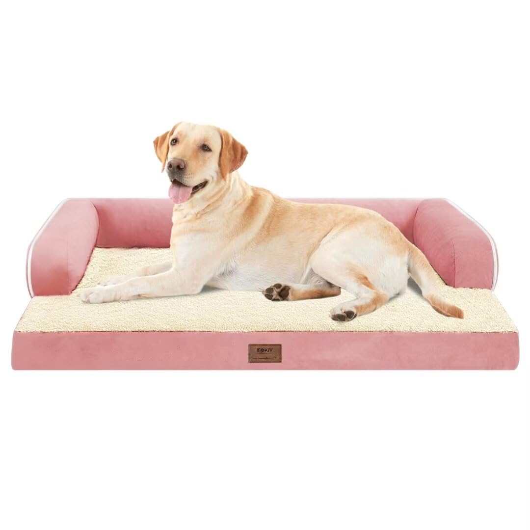 Large Dog Bed Orthopedic Washable - Couch Sofa - Xxl Large Big Dogs - Beds Bolster Pet - Memory Foam - Waterproof With Removable Cover - Pink Dog Bed