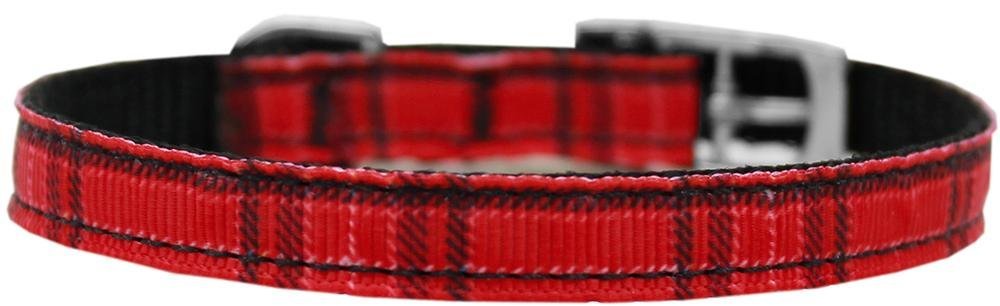 Mirage Pet Products 3/8&quot; Plaid Nylon Dog Collar with Classic Buckle, Size 12, Red