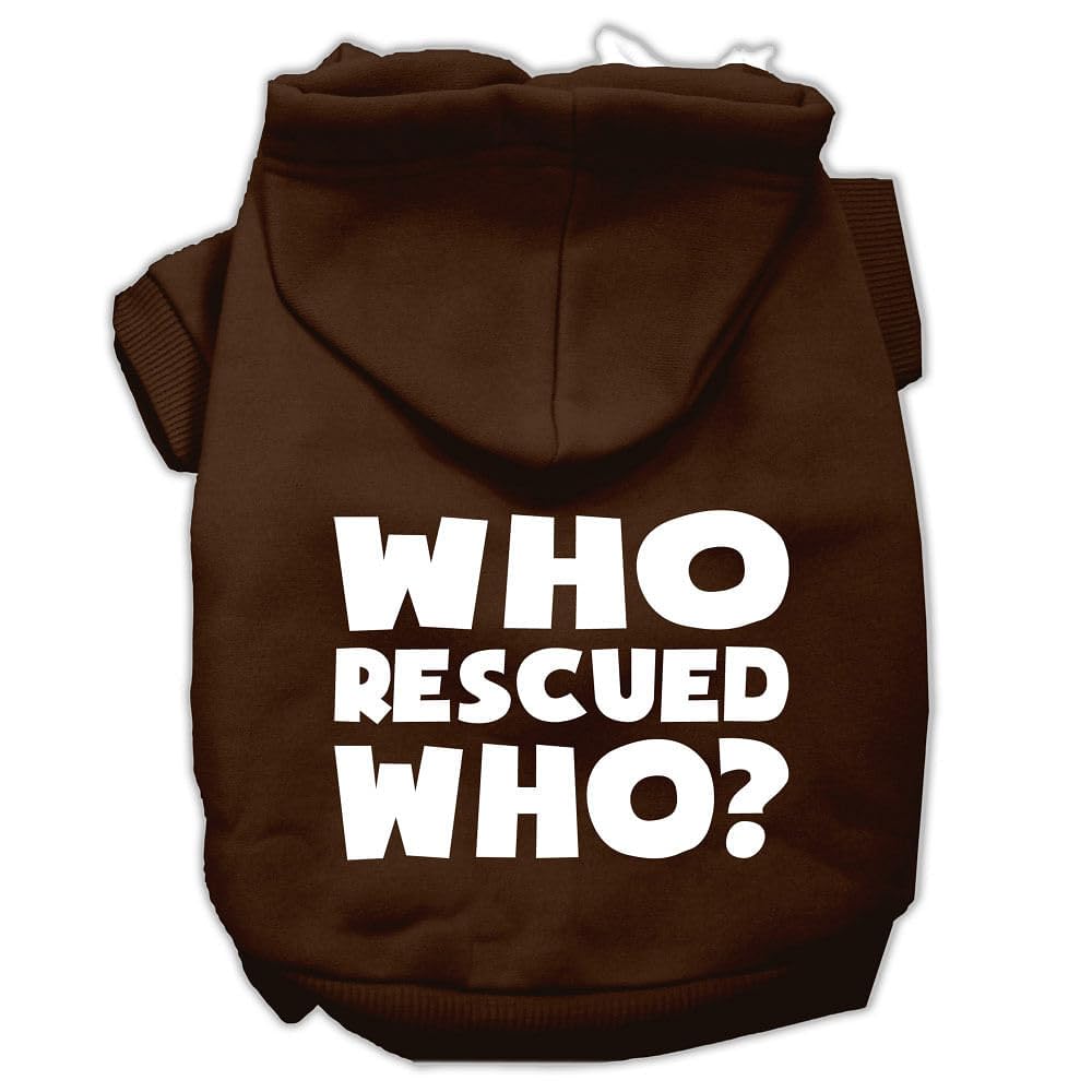 Mirage Pet Products Who Rescued Who Screen Print Pet Hoodies, Small, Brown