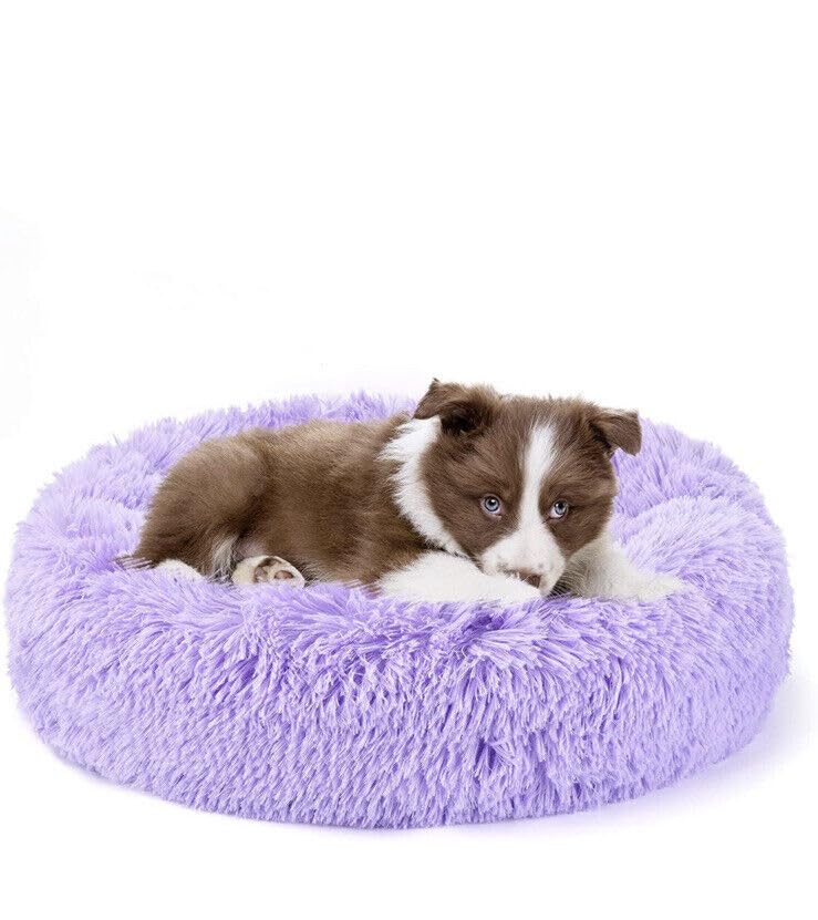 Large Cat Beds For Indoor Cats - Dog Beds For Small Medium Dogs, Large Cat Bed Washable 24 Inches, Anti Anxiety Round Fluffy Plu
