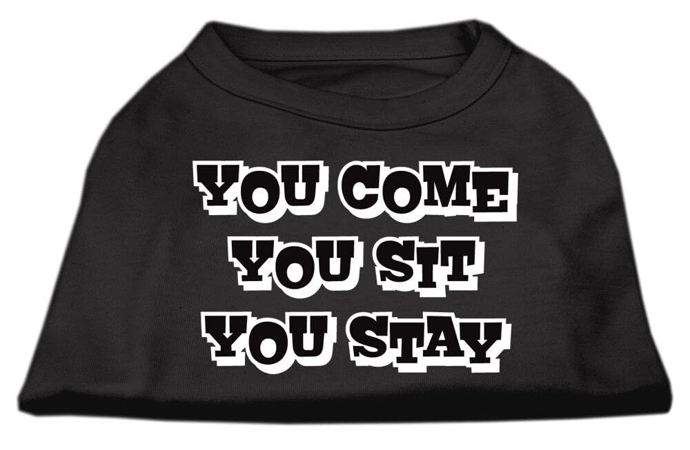 Pet Dog & Cat Shirt Screen Printed, 'You Come, You Sit, You Stay' Black 2Xl (20-25 Lbs.)