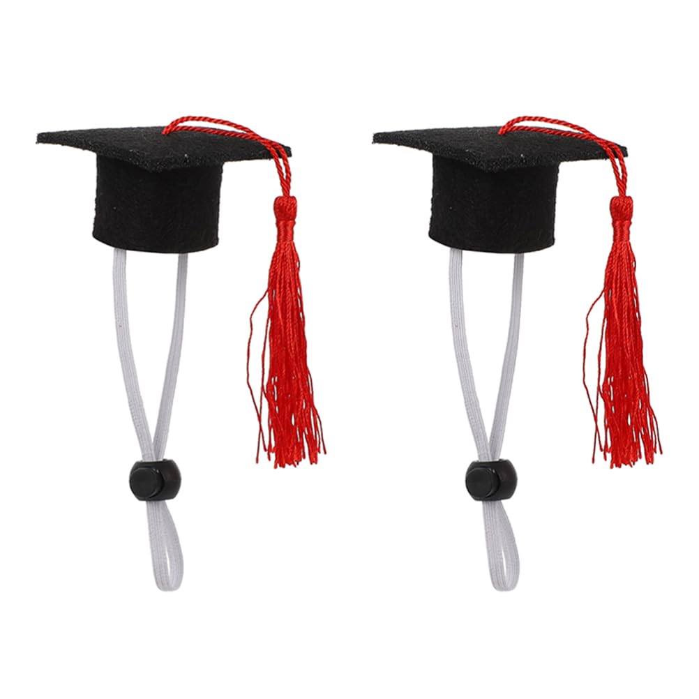 Abaodam Pet Graduation Caps with Red Tassel 2Pcs Dog Graduation Party Hats Small Animal Costume Mini Bachelor Hats for Guinea Pi