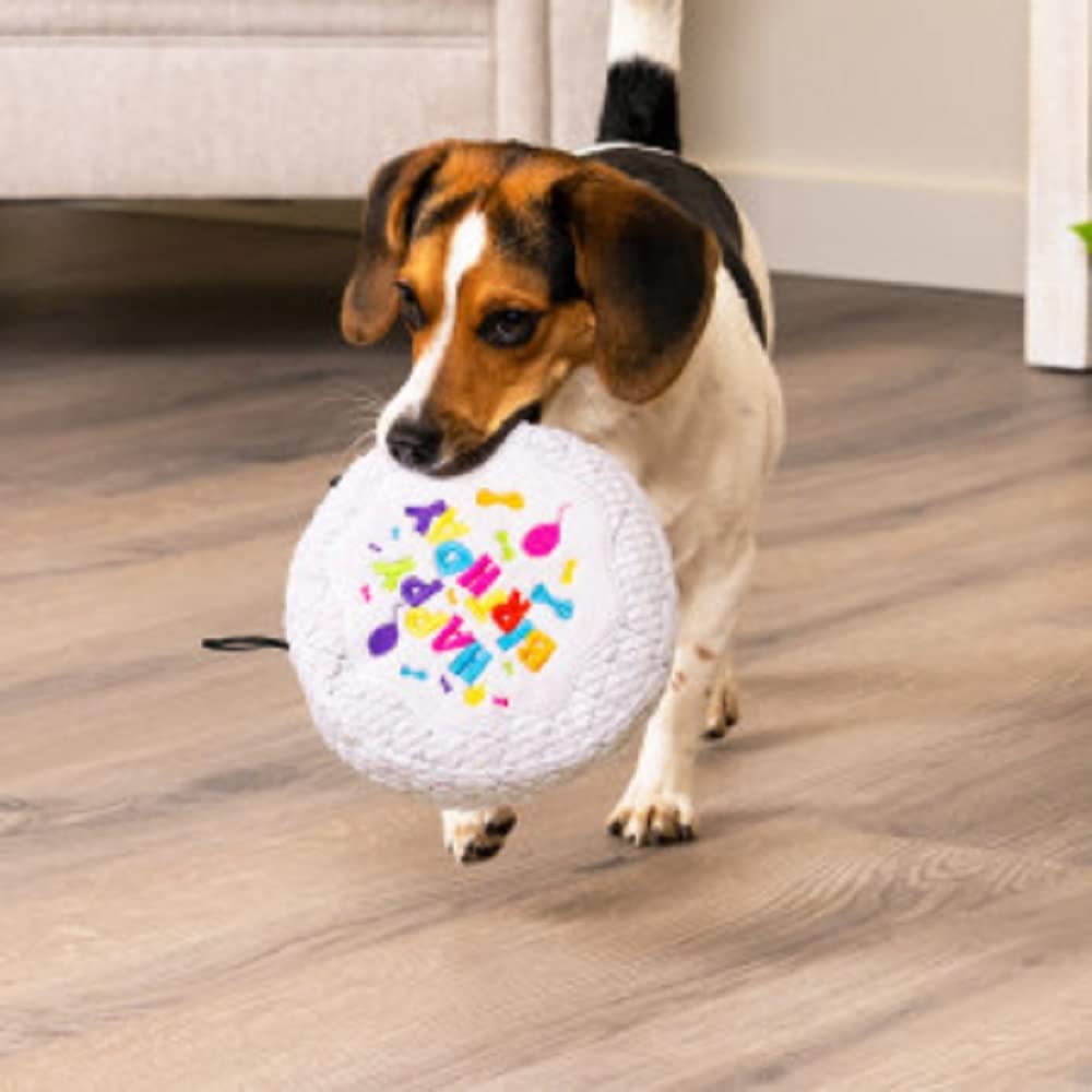 TrustyPup Tough 'N Fun Birthday Cake Squeaky Plush Dog Toy, Large, White, Chew Guard Technology, Model 71150
