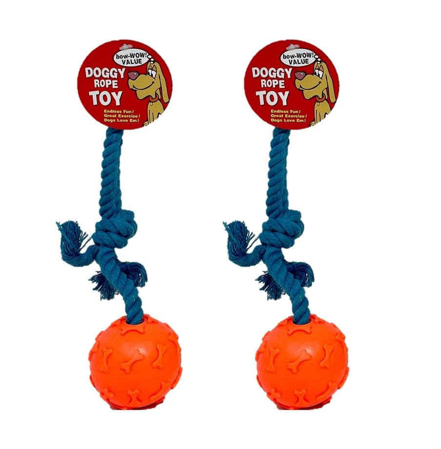 Health & Outdoors Rope Chew Toy, 2 Pack, Dog Chew Toy, Tough Rope With Ball Active Play (Colors May Vary)