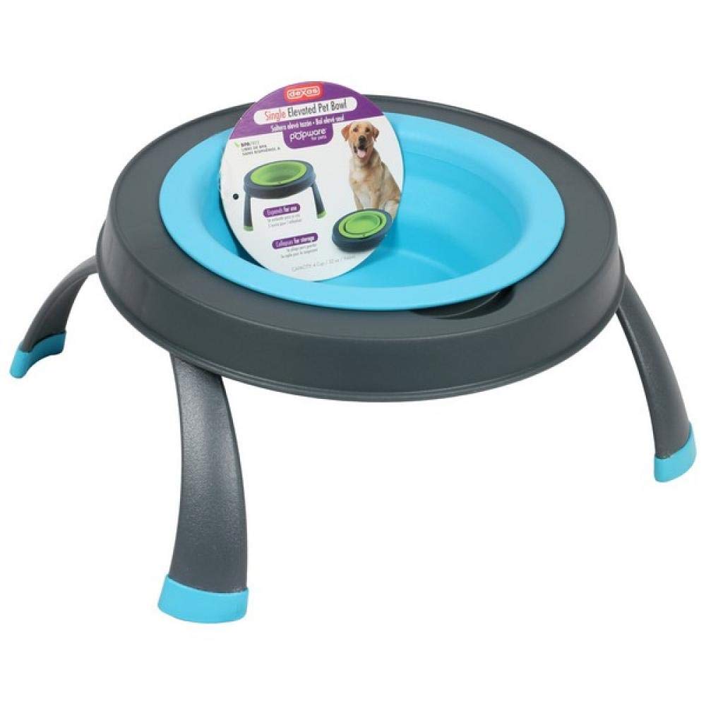 Dexas Popware for Pets Single Elevated Pet Feeder, Small, Gray/Blue