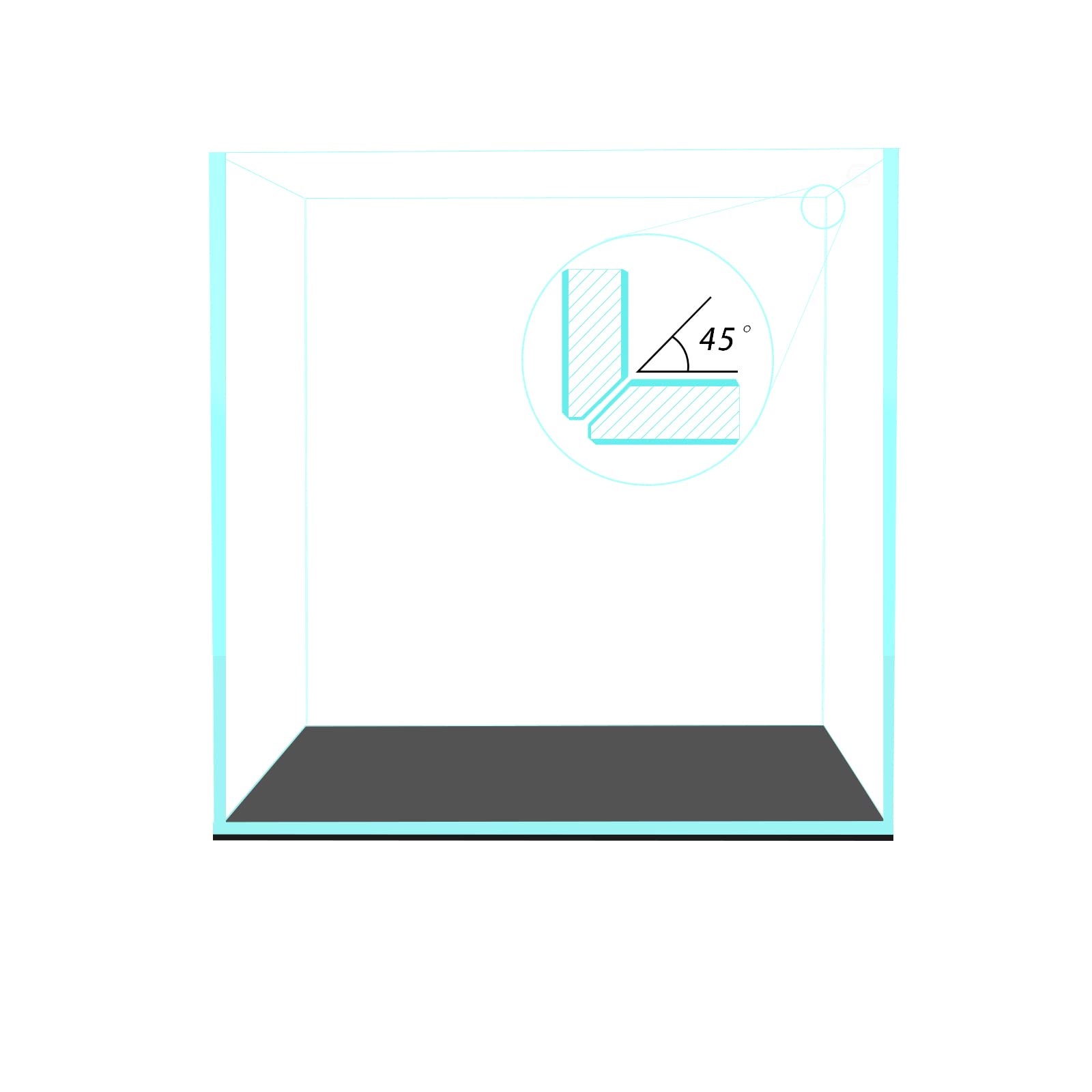 Fzone 7 Gal Rimless Low Iron Fish Tank Nova Clear Ultra-White 45 Mitered Edges Translucent Glass Anata Series Aquarium W/Black F