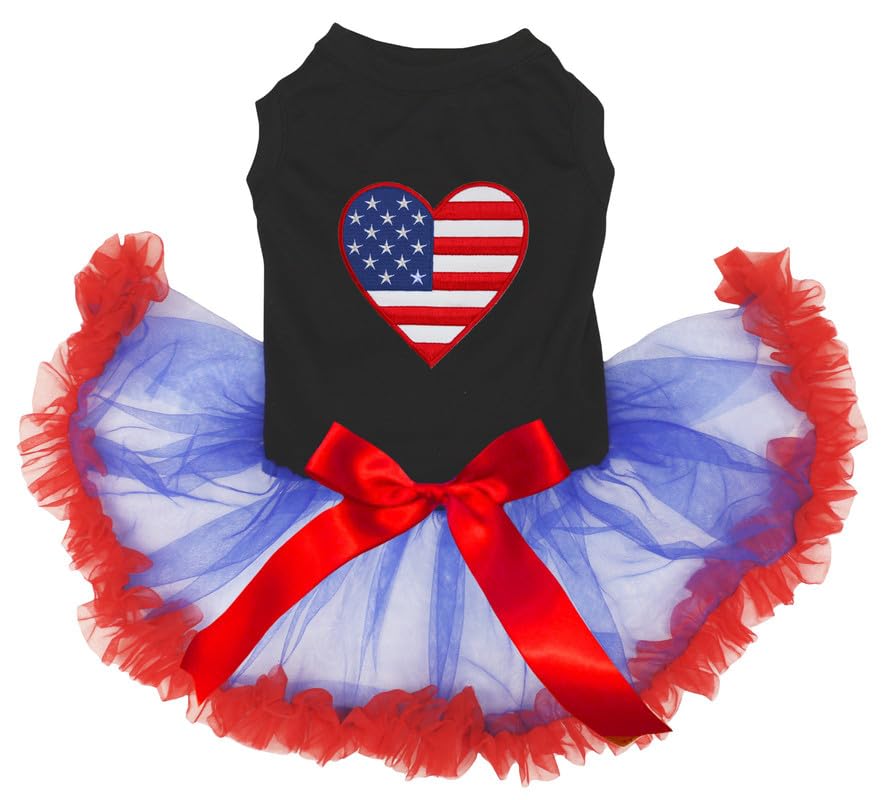 Petitebella Usa Heart Puppy Dog Dress (Black/Blue Red, Medium)
