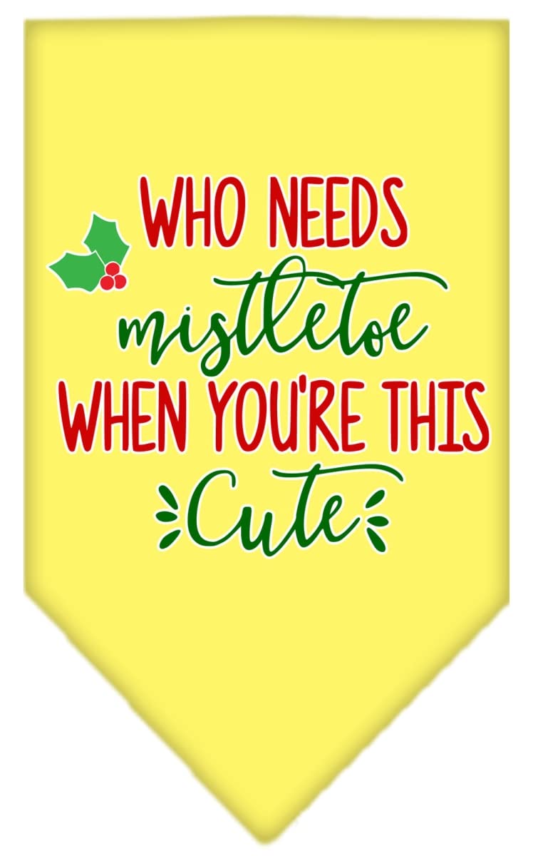 Christmas Pet and Dog Bandana Screen Printed, &quot;Who Needs Mistletoe&quot; Yellow Large