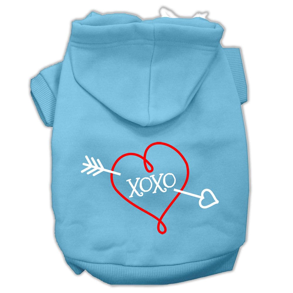Pet Dog & Cat Hoodie Screen Printed, 'Xoxo' Baby Blue Sm (3-6 Lbs.)