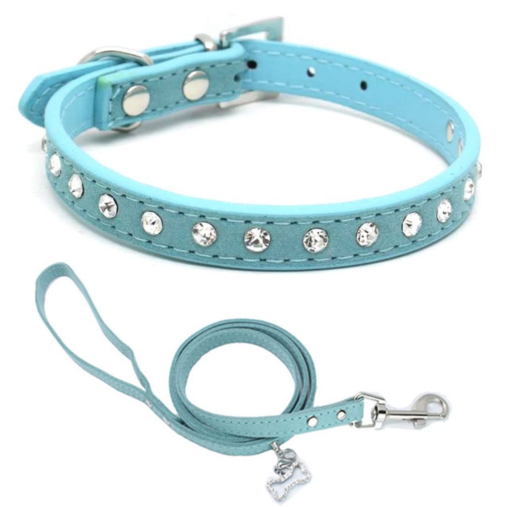 Puppy Collar And Leash With Bling Diamond, Pretty Crystal Sparkly Rhinestone Glitter Jewel Girls Cat Collars For Xxs Xs Small Medium Pet Female Dogs Boys Kitten, Blue Xsmall