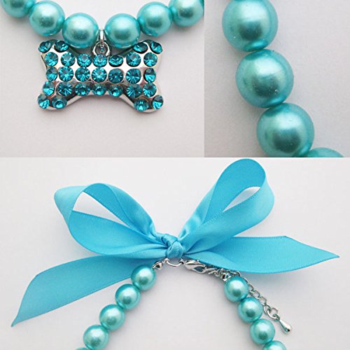 Petfavorites Fancy Pearls Crystal Dog Necklace Jewelry With Bling Rhinestones Big Bone Charm For Pets Cats Small Dogs Girl Teacu