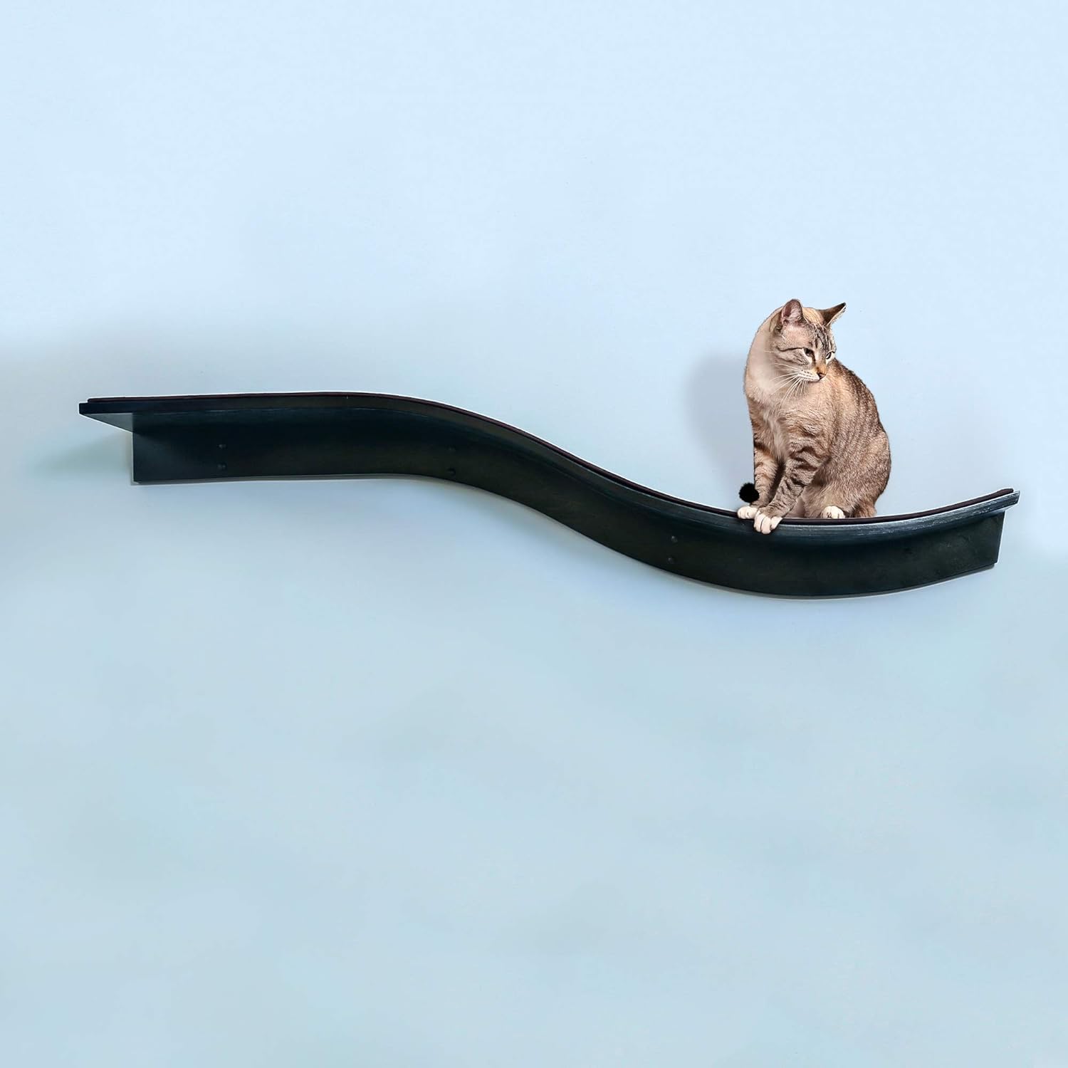 The Refined Feline 60 Inch Lotus Branch Cat Shelf In Black Espresso With Replaceable Carpet, Playing, Climbing, & Lounging Cat S