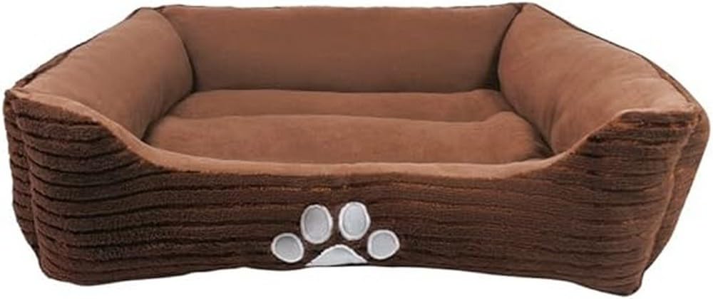 Long Rich Hct Rec-005 Reversible Rectangle Pet Bed With Dog Paw Printing, Coffee, By Happycare Textiles, 25 By 21 Inches