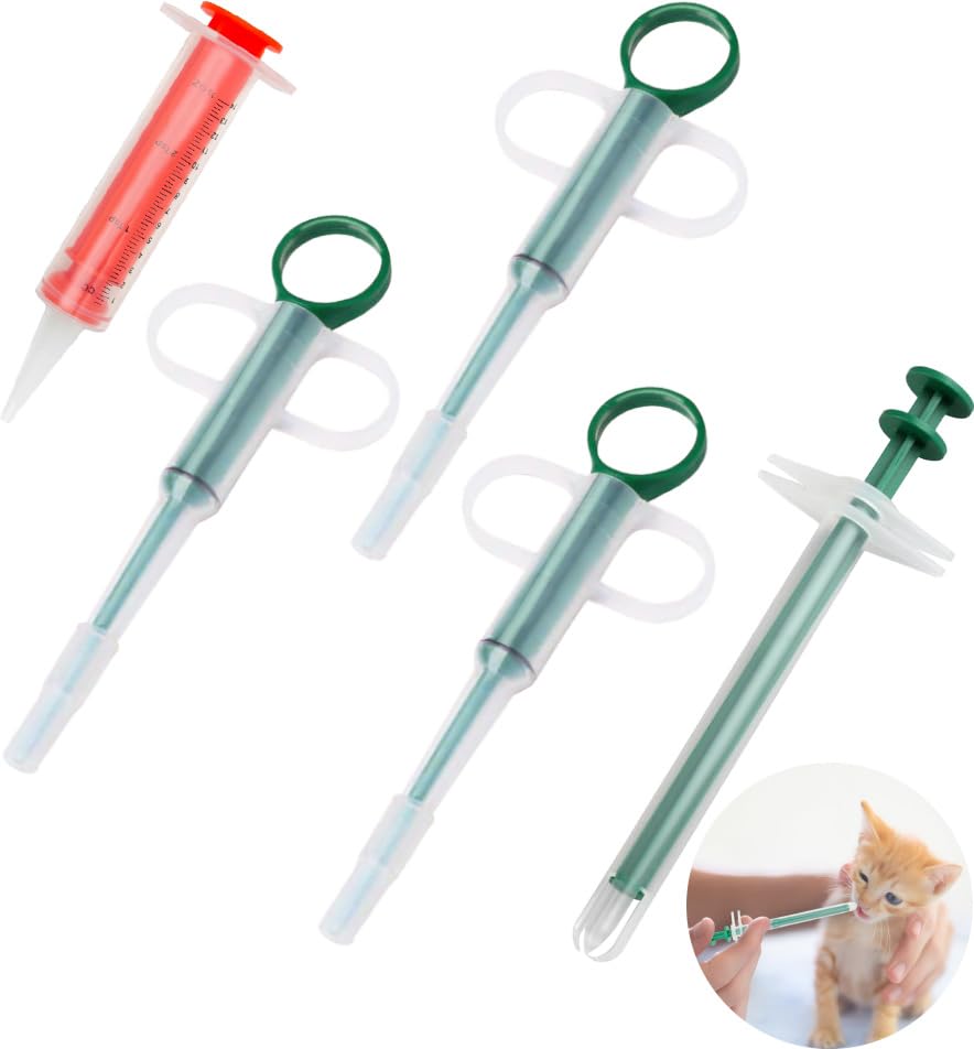 Naturahand 5Pcs Cat Pill Plunger, Green Dog Pill Gun Pet Pill Dispenser Medicine Syringe Puppy Tablet Feeder Liquid Medical Feed