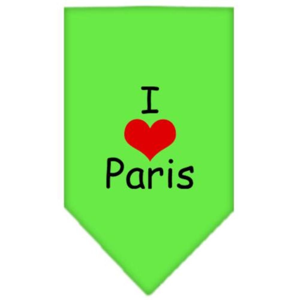 Pet and Dog Bandana Screen Printed, I Love Paris Lime Green Small