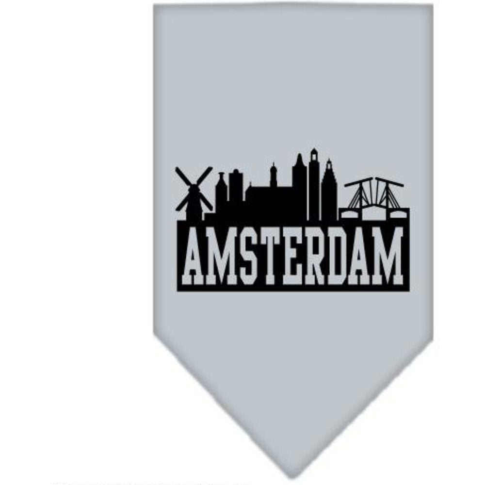 Pet and Dog Bandana Screen Printed, &quot;Amsterdam Skyline&quot; Grey Small