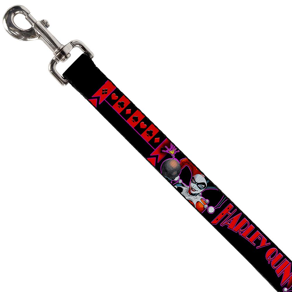 Dc Comics Pet Leash, Dog Leash, Harley Quinn Bomb Poses Suits Black Purple Red, 6 Feet Long 0.5 Inch Wide
