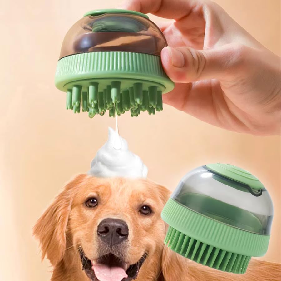 PSK PET MART Cat Dog Bath Brush with Soap Dispenser, Dog Shampoo Brush, Pet Massage Grooming Washing Brush, Dog Scrubber for Bat