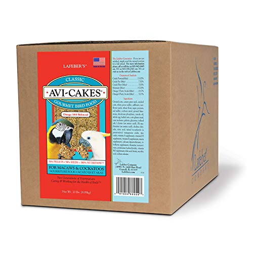 LAFEBERS Classic Avi-Cakes Pet Bird Food, Made with Non-GMO and Human-Grade Ingredients, for Macaws & Cockatoos, 20 lb