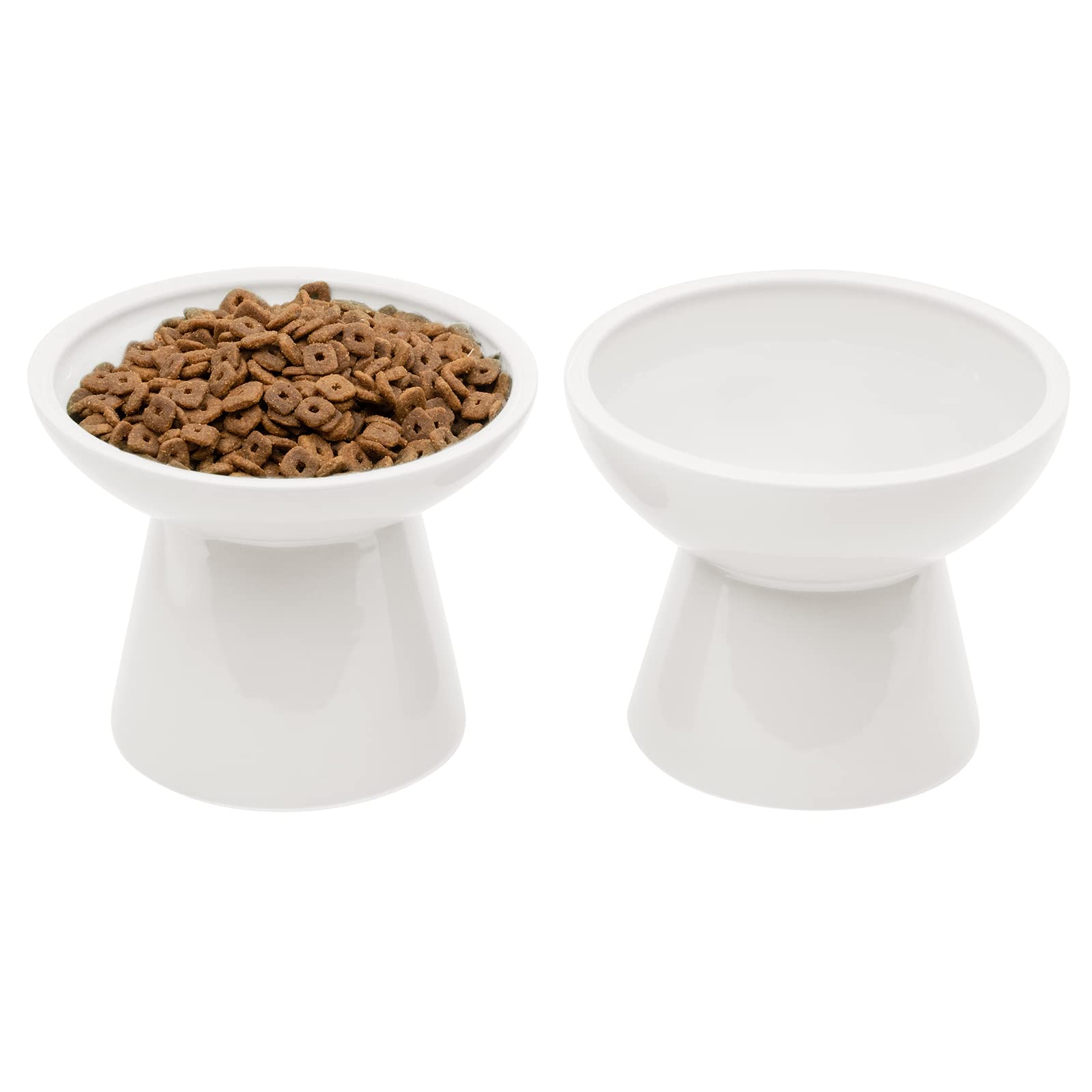 CEEFU 2 Elevated Ceramic Cat Bowls Extra Wide for Food & Water - Whisker Fatigue Shallow Food Dish, Lead & Cadmium-Free, Raised