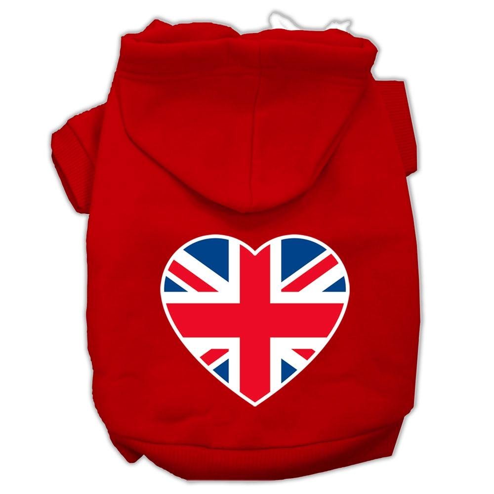 Pet Dog & Cat Hoodie Screen Printed, 'British Flag Heart' Red 2Xl (20-25 Lbs.)