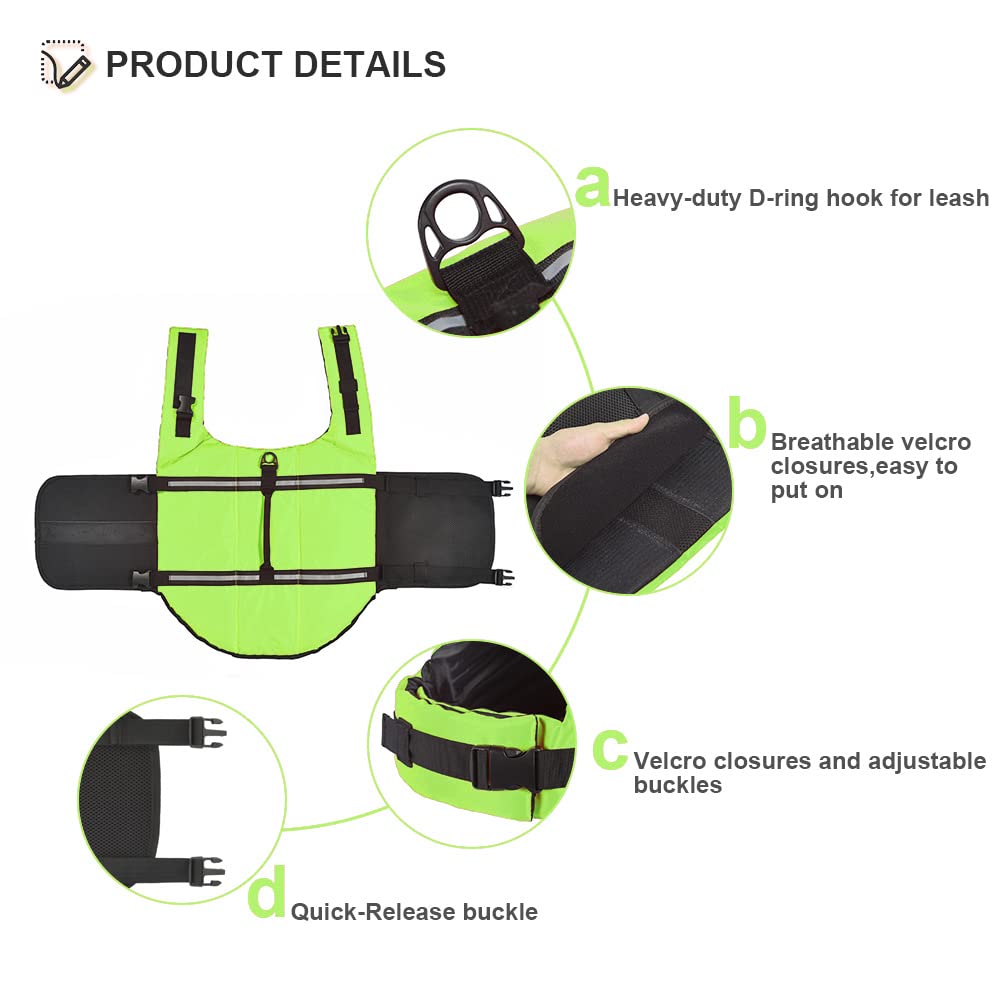 Doglay Dog Life Jacket, Dog Life Vest with Reflective Stripes, Adjustable Dog Lifesaver Pet Life Preserver with High Buoyancy Sw