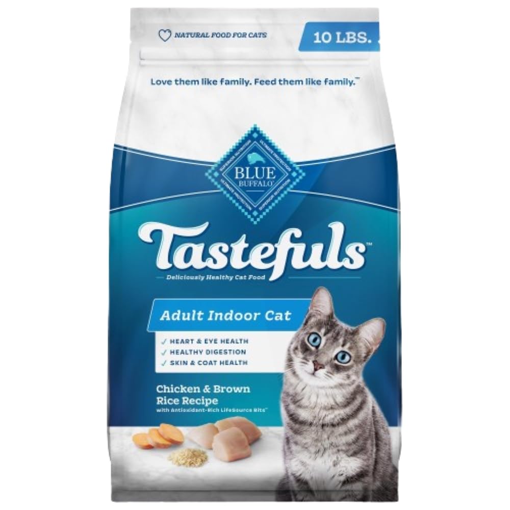 Blue Buffalo Tastefuls Natural Dry Food for Adult Indoor Cats, Chicken & Brown Rice Recipe, 10-lb. Bag