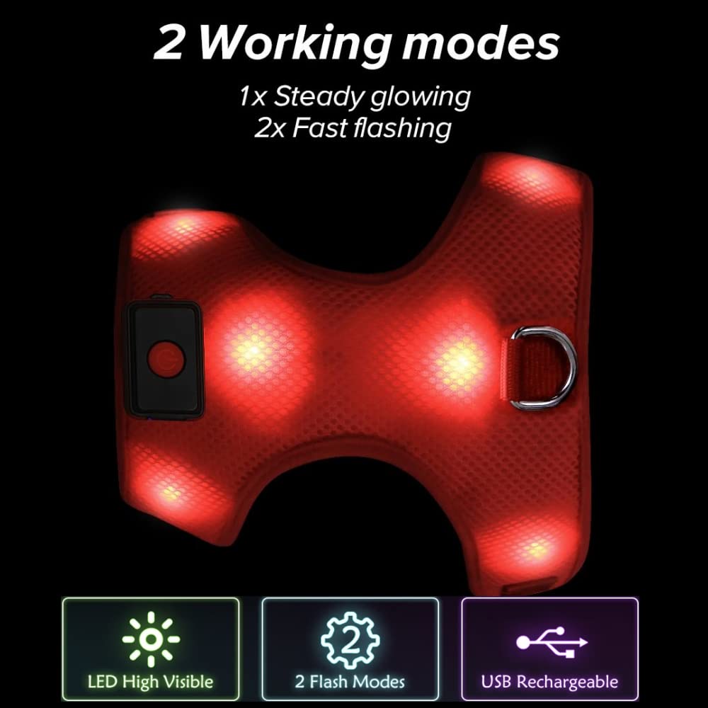DOMIGLOW Light Up Dog Harness - Rechargeable LED Dog Vest, No-Pull Glowing Safety Pet Harness Lights for Night Walking & Camping