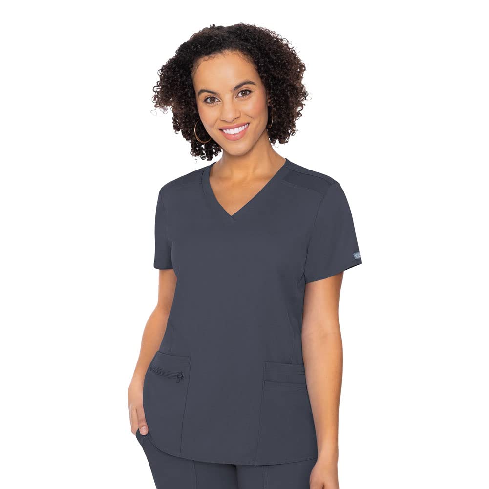 Med Couture Touch Womens V-Neck Knit Back Top, Pewter, X-Small