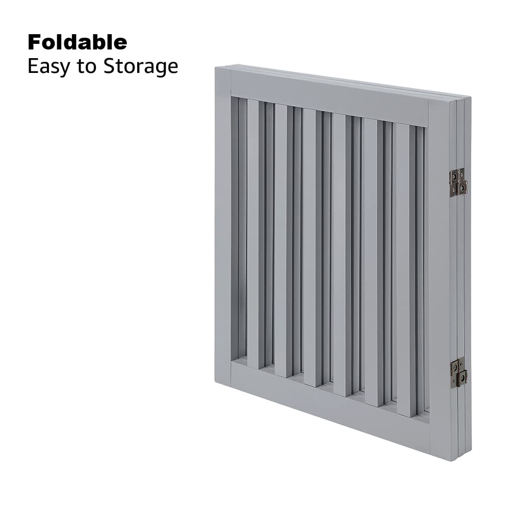 Unipaws Freestanding Wooden Pet Gate For Dog And Cat, 24' H And 36' H Foldable Dog Gate With 2Pcs Support Feet For Doorway, Halls, Stairs, Grey, Indoor Use