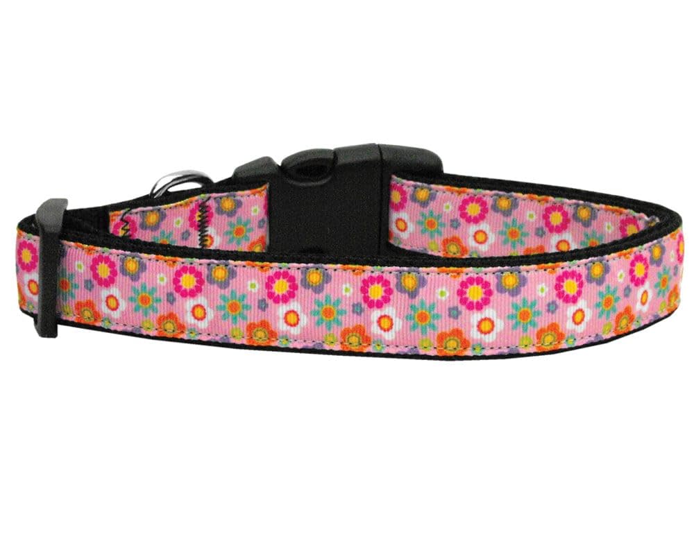 Pet Dog & Cat Nylon Collar or Leash, &quot;Pink Spring Flowers&quot; MD Collar