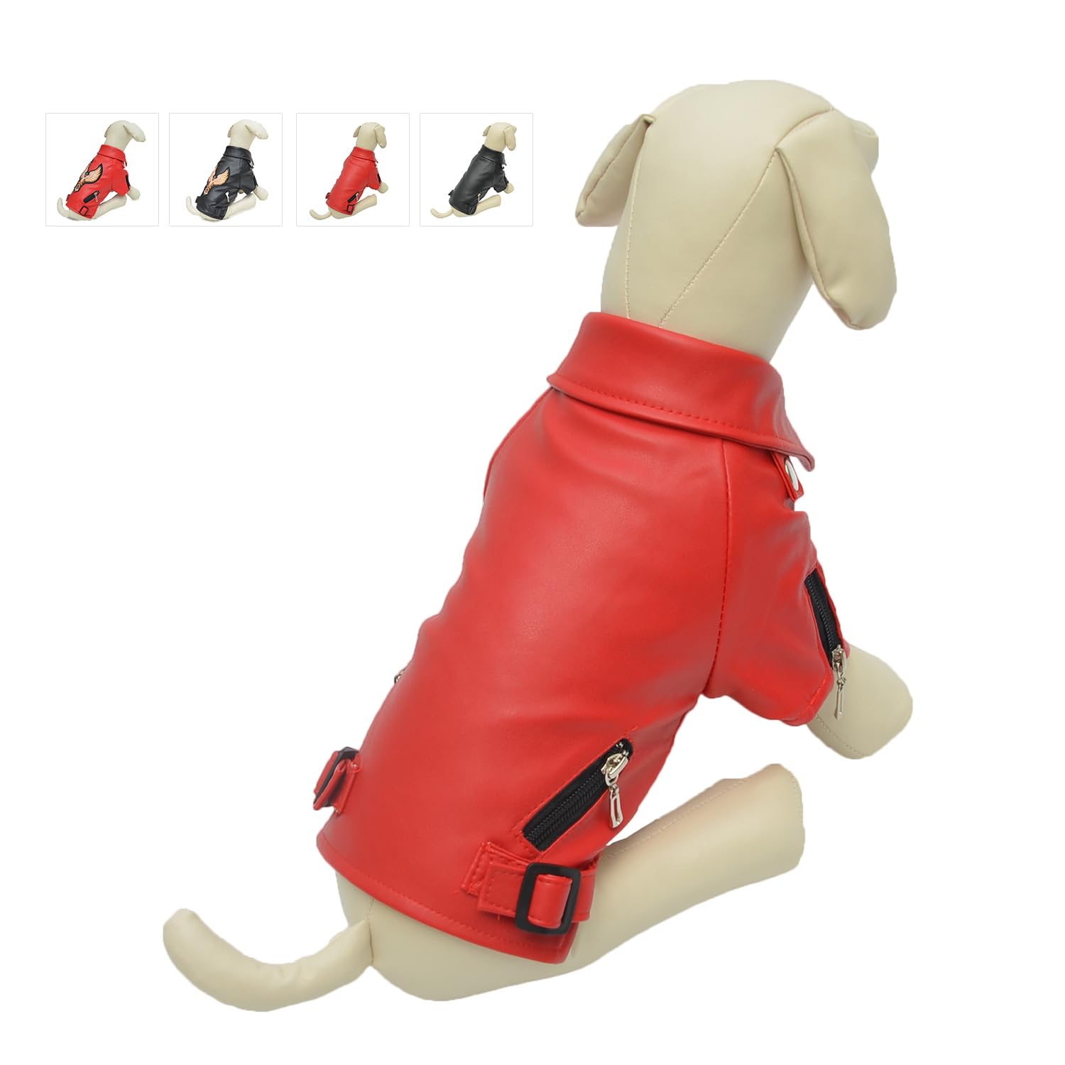 Lovelonglong Cool Dog Leather Jacket, Warm Coats Dogs Windproof Cold Weather Coats For Pugs Bulldog Pitbull Red B-L