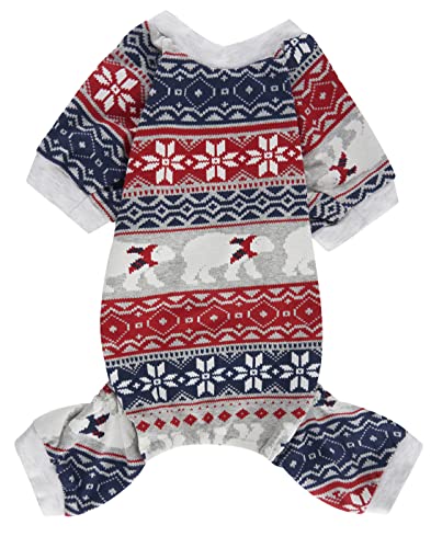 Lanyarco Bear Snowflake Ugly Dog Christmas Pajamas Clothes For Dogs Onesie Pjs Medium Size