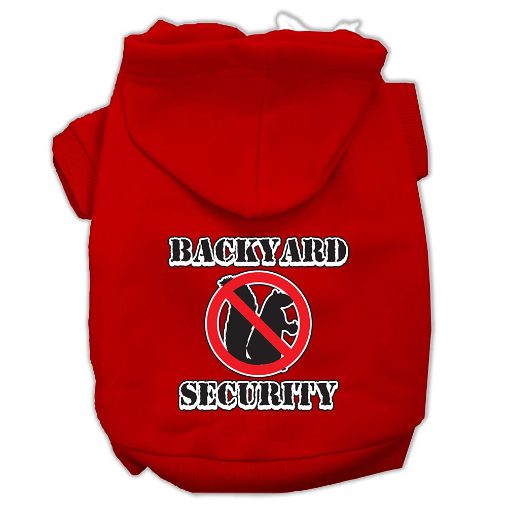 Pet, Dog & Cat Hoodie Screen Printed, 'Backyard Security' Red Xs (0-3 Lbs.)