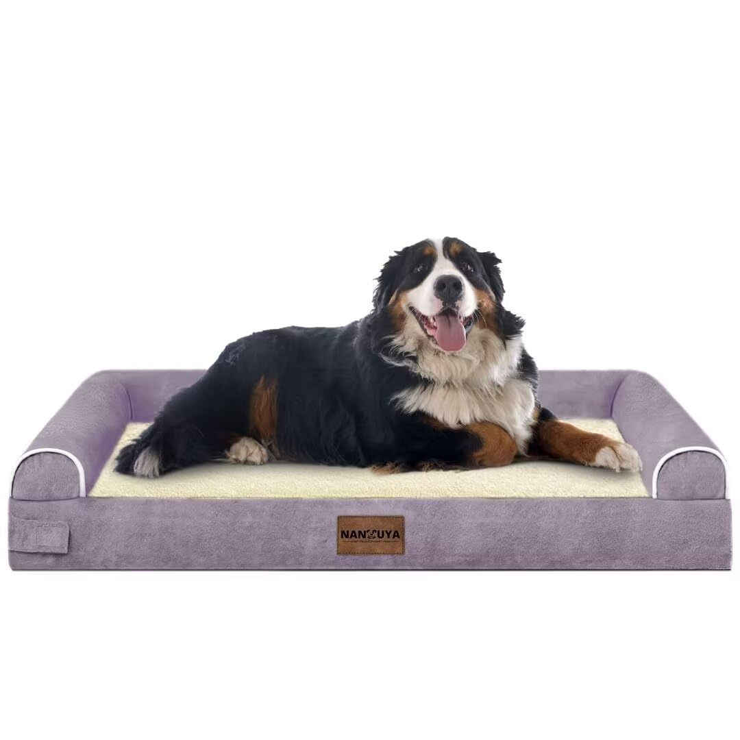 Large Dog Bed Orthopedic Washable: Jumbo Dog Bed Bolster Extra Large Dogs Egg Crate Foam Sofa Couch Waterproof Removable Cover - Purple